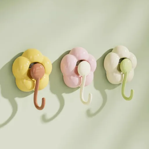 3 Pack No-Trace Vacuum Suction Cup Hooks, Floral Heavy Duty Storage Hangers for Home Bathroom Kitchen Door Back (Yellow Pink Green)