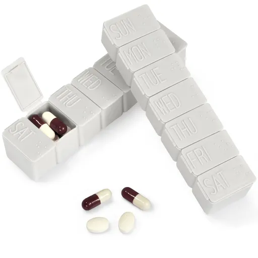 2pcs Pill Organizer-Pill Boxes for Travel, 7 Day with Braille Pill case Vitamins Fish Oil Supplements, Medication Organizer Dispenser (Beige)