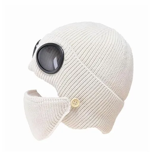 Unisex Winter Ski Hat with Goggles and Detachable Mask, 3-in-1 Knitted Thermal Hat for Snowboarding, Stretchy 56-59cm Circumference, Complete Cold Weather Set