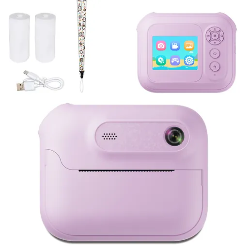 Kids Multi-Functional Camera Toy - Instant B&W Printing & Creative Stickers(purple)