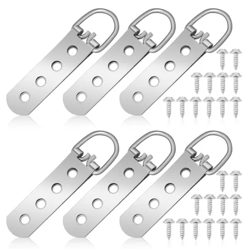 6 Pcs D Ring Picture Hangers Heavy Heavy Mirror Mounting Hardware with 24 Pcs Screws, 4 Holes Heavy Duty Picture Frame Hardware for Hanging Mirror Clock Painting Picture Photo
