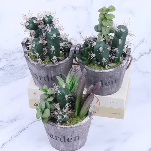2Pcs Artistic Wooden Flower Containers Coffee Finish Creative Wooden Succulent Holders for Home