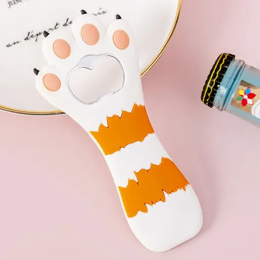 Cat Paw Bottle Opener Multifunctional Cute Cartoon Vibrant Colors Magnet Silicone Bottle Opener with Fridge Magnet for Home Horizontal Stripes White