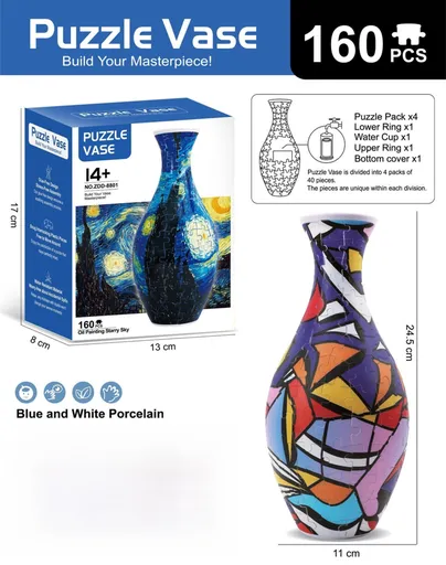 160 PCS Pop Art 3D Puzzle Vase - DIY Interlocking Flower Vase Kit, Home Decorative and Toy Gift for Mom