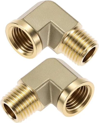 90 Degree Brass Street Elbow, 2 Pack 1/4" NPT Male x 1/4" NPT Female Forged Fitting, High-Temperature Brass Connector, NPT Pipe Fittings