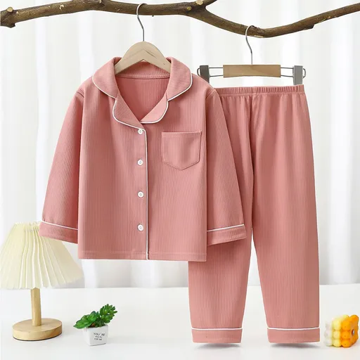 Yi Mei Kids Pajamas De Velvet Long Sleeve Two Piece Set SY03-pajamas deep powder 180cm