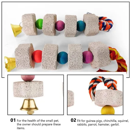 Bird Chewing Toys - 2Pcs Hamster Toys Bunny Chew Toys Bird Beak Grinding Stone with Bell Hanging Chew Toys Bird Toys for Parrots