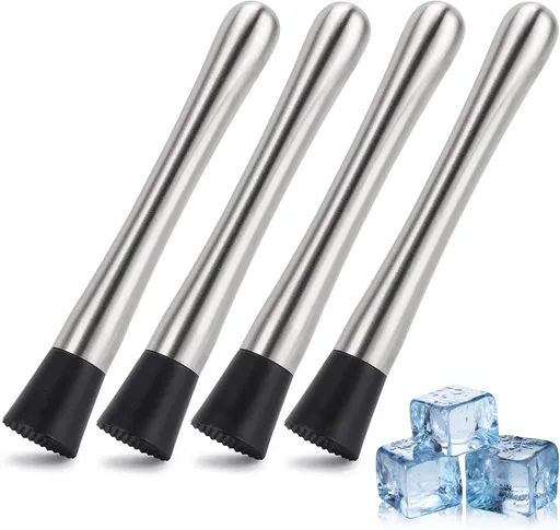 4 Pack Muddlers for Cocktail 304 Stainless Steel Fruit Crusher 8.3" Long Ice Crusher for Bar Party and Home