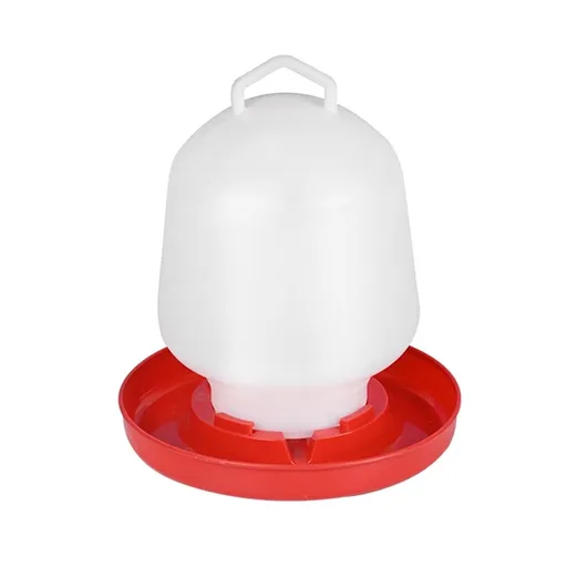 Poultry Waterer,Plastic Chicken Water Bucket with Handle,Auto Drinking Dispenser for Coop,White Body Red Base,10.4in Height