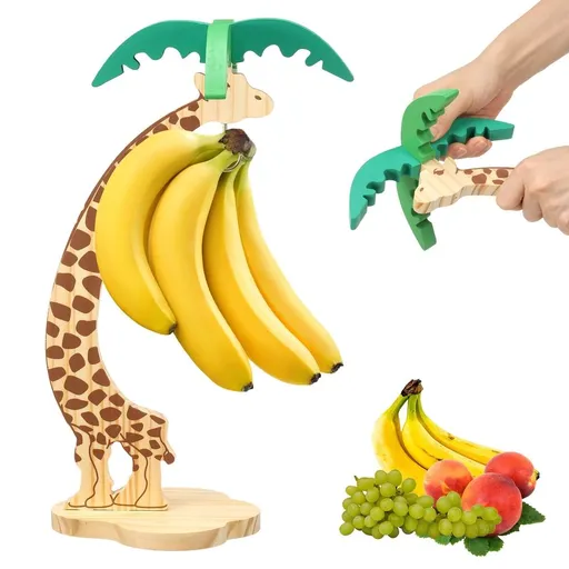 Banana Hanger Stand, Wooden Construction, Suspended Design, for Home Kitchen Countertop Display Keep Fruit Fresh