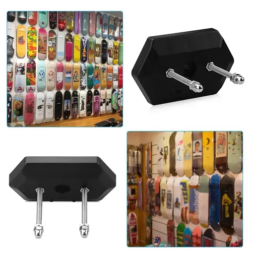2 Pack Skateboard Wall Mount Hangers, Reinforced ABS Floating Display Racks for Longboards, Black
