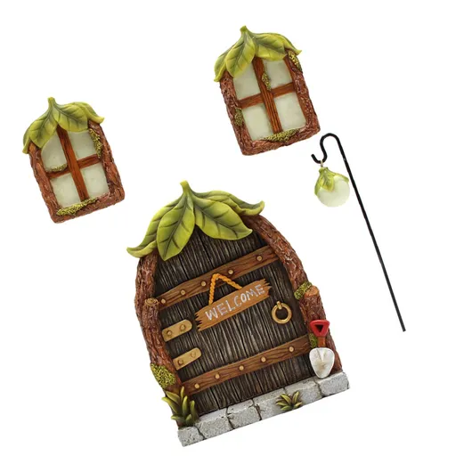 Glow Window Door Decoration for Tree Resin Miniature Garden Lawn Ornament Art Sculpture Outdoor Decoration