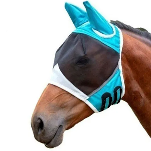 Soft Mesh Horse Fly Mask with Ears, Breathable Horse Face Mask Protect Eyes and Face (Large, Green)