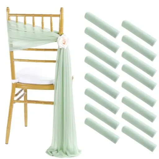 Long Wedding Chair Sashes 16 Pieces Green Draping Fabric for Ceremony Reception Outdoor Chair Decorations