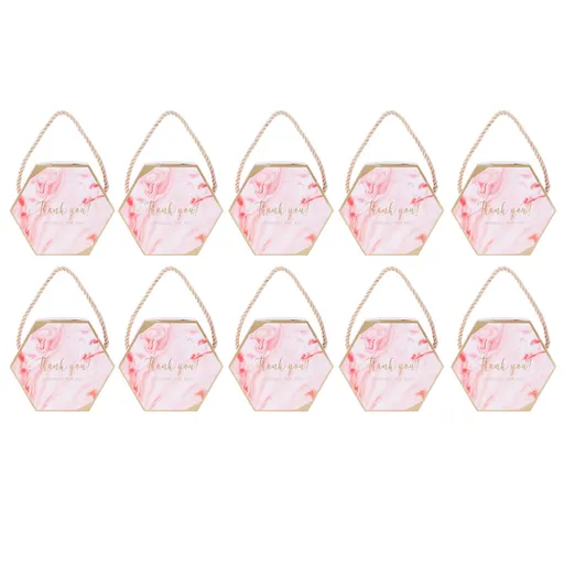 10 Set Candy Boxes Bags Hexagonal Chocolate Gift Boxes with Ropes for Wedding SuppliesPink