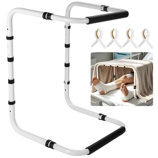 Blanket Lifter for Feet, Height Adjustable Bed Cradle with 4 Sheet Clips, High Carbon Steel Blanket Support Frame for Mattress, Quilt, Foot and Leg Comfort