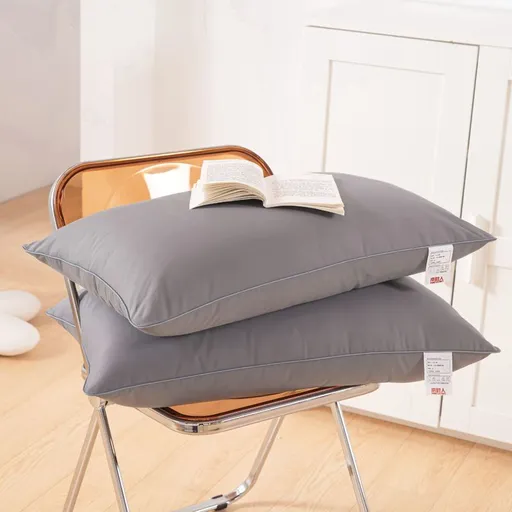 2 Pack Grey Medium Bed Pillows with Washable Zip Cover Set (48 x 74 cm) - Soft Brushed Fabric, Plush Fibre Fill, Fast Rebound Support & Structured Piped Edges for Home Hotels Apartments