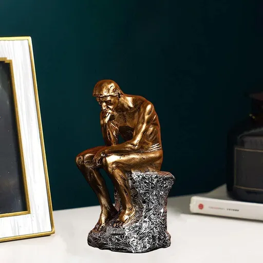 Resin Thinker Statue Thinker Figurine Thinking Man Sculptures for Home Office Desktop Crafts Gifts - Golden