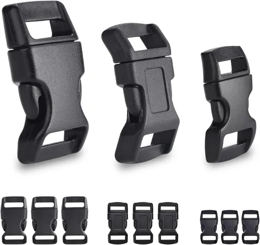 CooBigo 60 Pack Paracord Bracelets Buckles, 5/8, 1/2 and 3/8 Inch Contoured Paracord Buckles, Plastic Side Release Clasp for Parachute 550 Cord Bracelets Clasps Clip Dog Collar Accessories (20 Each)