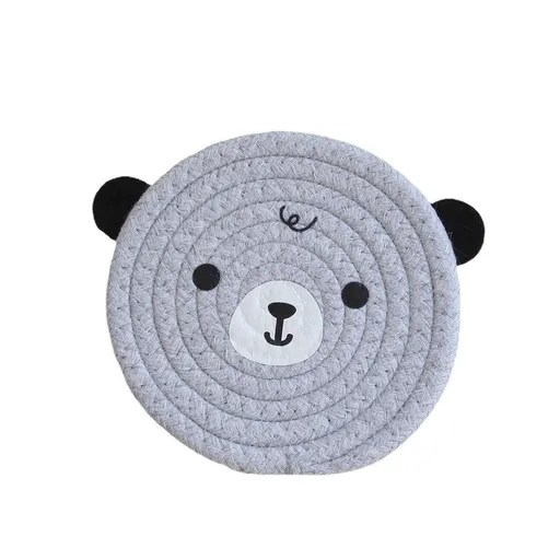 4PCS Grey Cute Bear Woven Cotton Coasters, 18cm Dia Durable Heat Resistant Trivets Set for Drink Cup Dishes and Pot