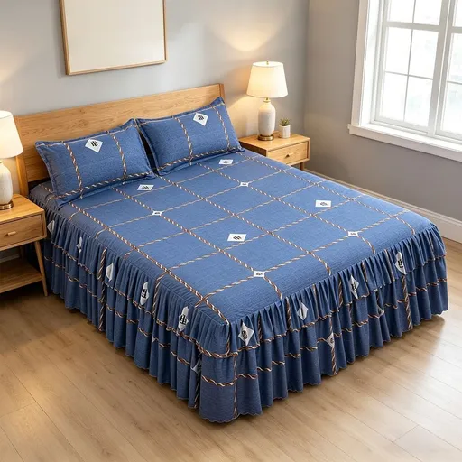 Ruffled Bed Skirt Set with Pillowcases 3 Piece Elastic Soft Polyester Bedspread Cover for Bedroom Decor Dust Protection
