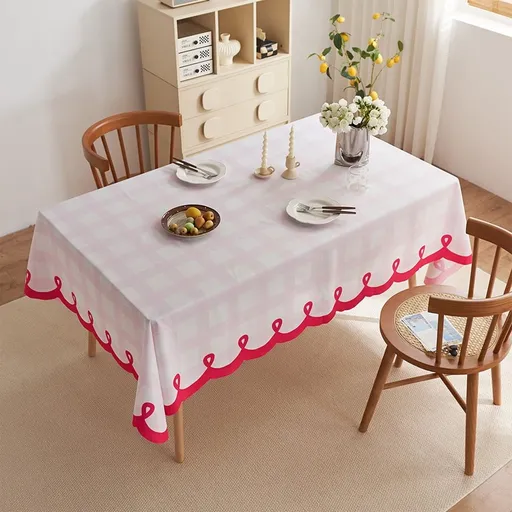 Washable Polka Dot Tablecloth, 47.2x31.5 Inch Wrinkle Resistant Cover, Polyester Farmhouse Style Cloth for Home Bistro Use, B