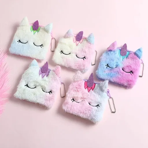 2PCS Pink Unicorn Plush Coin Pouch with Zipper, Lightweight Portable Mini Wallet for Coins and Receipts, Stylish Accessory for Daily Carry