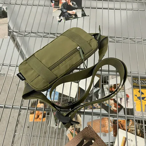 Army Green Unisex Mini Crossbody Waist Bag Lightweight Nylon Running Belt Phone Pouch 21cm Slim Sports Chest Sling for Travel & Gym