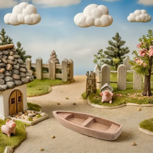 Wooden Boat Craft Model Small Rowboat Figurine for DIY Micro Landscape