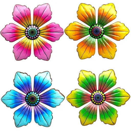4PCS Metal Garden Wall Art Decorative, Metal Flower Outdoor Wall Sculptures Hanging Indoor Outdoor Home