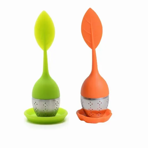 Tea Infuser Filter, Silicone Handle Loose Tea Infuser Tea Strainer, Stainless Steel Tea Ball Strainer with Leaf shaped for