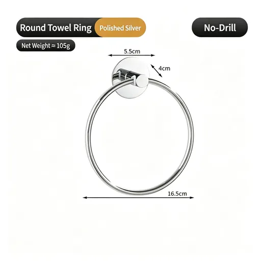 Round Towel Ring - No Drill (Brushed) | Stainless Steel Brushed Towel Ring, Festive Winter Bath Refresh Towel Holder