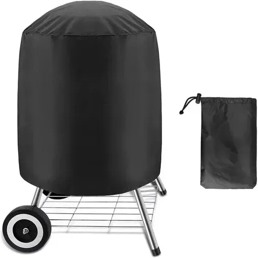 1 Piece Round Grill Cover, Fade-Resistant Fabric Outdoor Protector with Straps for Charcoal and Gas Grills, Black, 61 x 72 cm