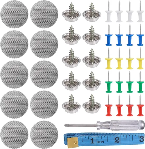 65 Piece Car Headliner Repair Kit with Fastening Tacks and Screw Caps, Gray