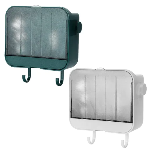3 Piece Plastic Wall Mounted Soap Saver with Hanger for Bath Ball Adhesive Wall Mount Self Draining Soap Dish