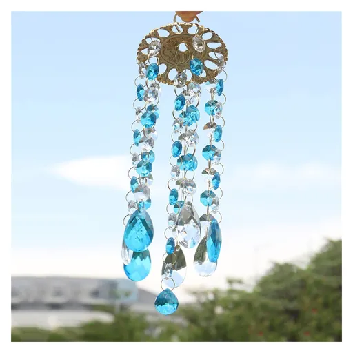 Blue Glass Home Decor Pendant Accessories Crystal Wind Chime Home Garden Yard Patio Hanging Decoration Ornament Wind Chimes