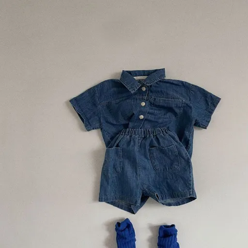 A-lebabay Infant Denim Shirt Shorts Set Summer Light blue 90cm