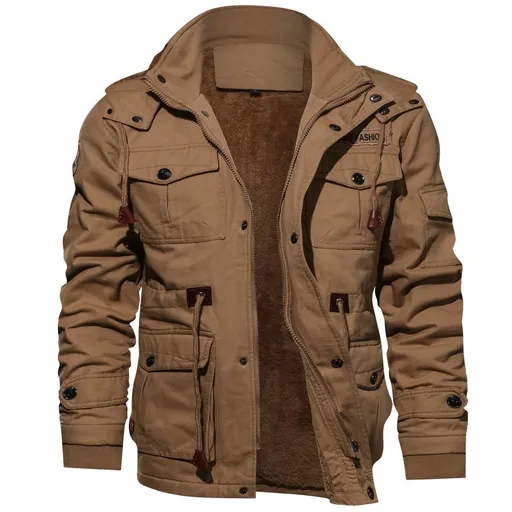 MOOGEN Men Thickened Hooded Jacket Winter Casual Khaki L Size: L; Height (cm): 170-175; Weight (kg): 65-75; Bust (cm): 104; Shoulder width (cm): 45; Length (cm): 68; Sleeve length (cm): 62