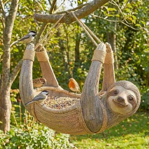 Sloth Resin Bird Feeder Whimsical Garden Ornament with Metal Mesh Tray Outdoor Hanging for Attracting Wild Birds Patio Yard Decoration