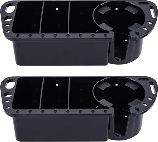 2‑Pack Marine Boat Caddy Storage Rack with Cup Holder, Multi‑Purpose Organiser for Pontoon, Kayak, Bass Boat and Fishing Tools, Black