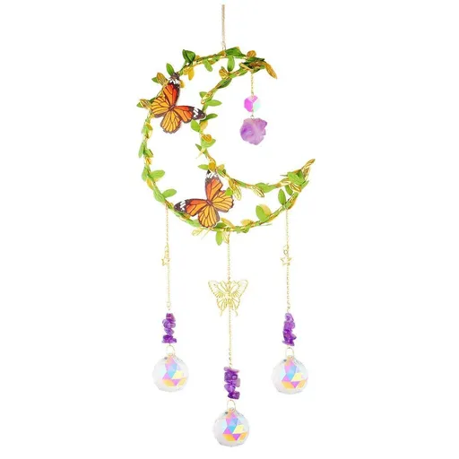 Sun Catcher Butterfly Flower Crystal Moon Wind Chimes Natural Garden Pendant - Moon2