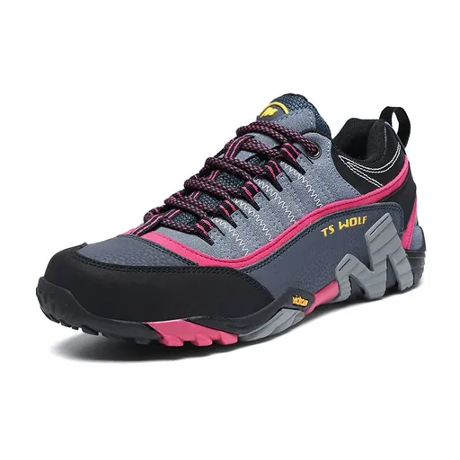 Lefectic Hiking Shoes Genuine Leather Waterproof. Dark Blue Rose Red 40