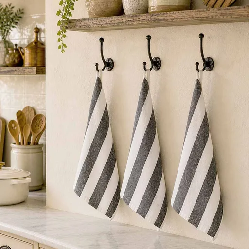 Rans Alfresco Stripes Cotton Set of 3 Tea Towels 45 x 65 cm Black