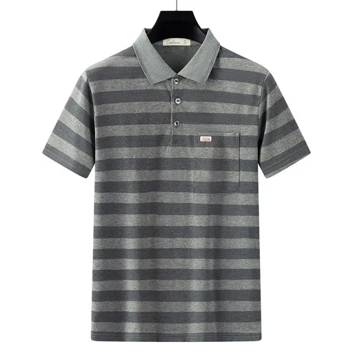 Men Summer Cotton Polo Shirt Loose Breathable B001 Gray