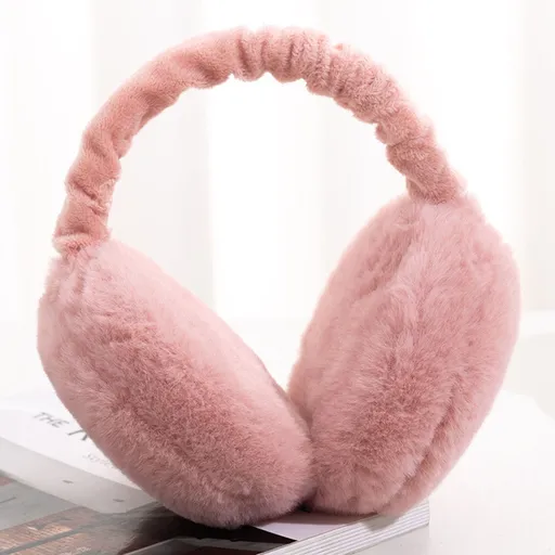 Fuzzy Ear Muffs, foldable winter earmuffs with soft warm ear covers for women girls and kids, Pink, for winter outdoor travel and daily wear