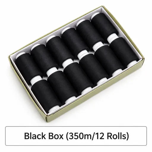 Black Sewing Thread 12 Pack - 350m Per Spool All Purpose Thread Set for Hand Sewing, Clothing Repairs, DIY Crafts and Everyday Home Sewing