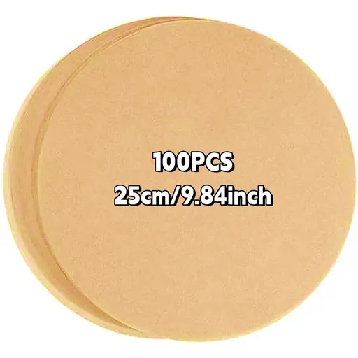 MODANU 100 Pcs Baking Parchment Paper Round 10 inch Non-Stick Precut Baking Parchment Circles for Springform Cake Pans Tortilla Press Food Steamer and Air Fryer Liners, Brown