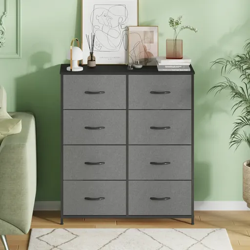Grey Tallboy Chest of 8 Drawers Storage Cabinet for Bedroom and Living Room