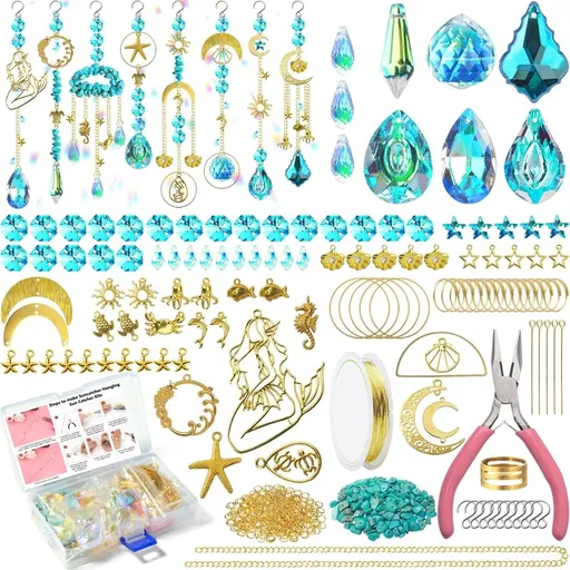 410PCS Suncatcher Making Kits for Adults Crystal Sun Catchers Crafts with Hooks Chains Pendants Rainbow Maker for Window Hanging Prism Indoor Outdoor Garden Xmas Wedding Party Decor