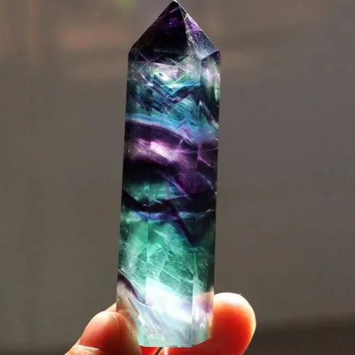 Natural Rainbow Fluorite Quartz Crystal Hexagonal Wand Healing Crystal Stone Purple Green Gem for Feng Shui Decor Home Office Decor